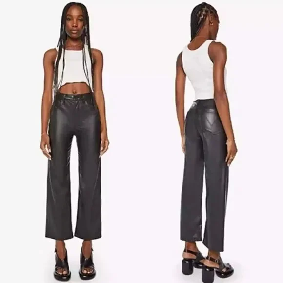 New Mother Pants The Rambler Zip Ankle in Black Faux Leather size 31